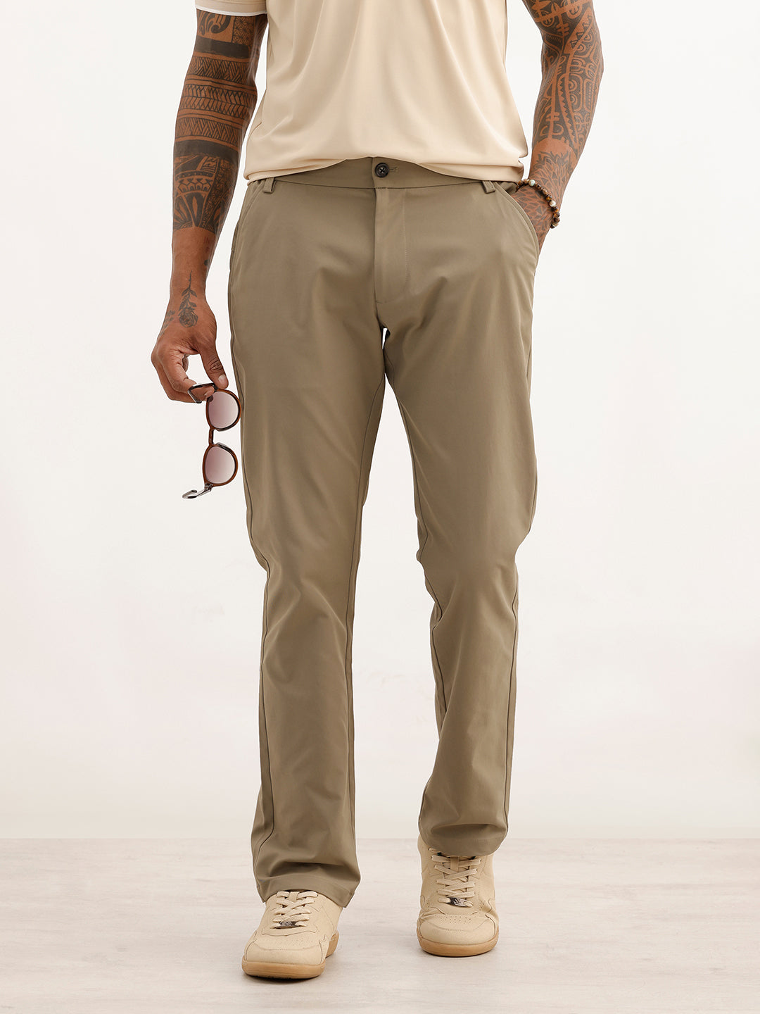Solid Straight Fit Blended Trouser | Olive | WTR0200SR4065S