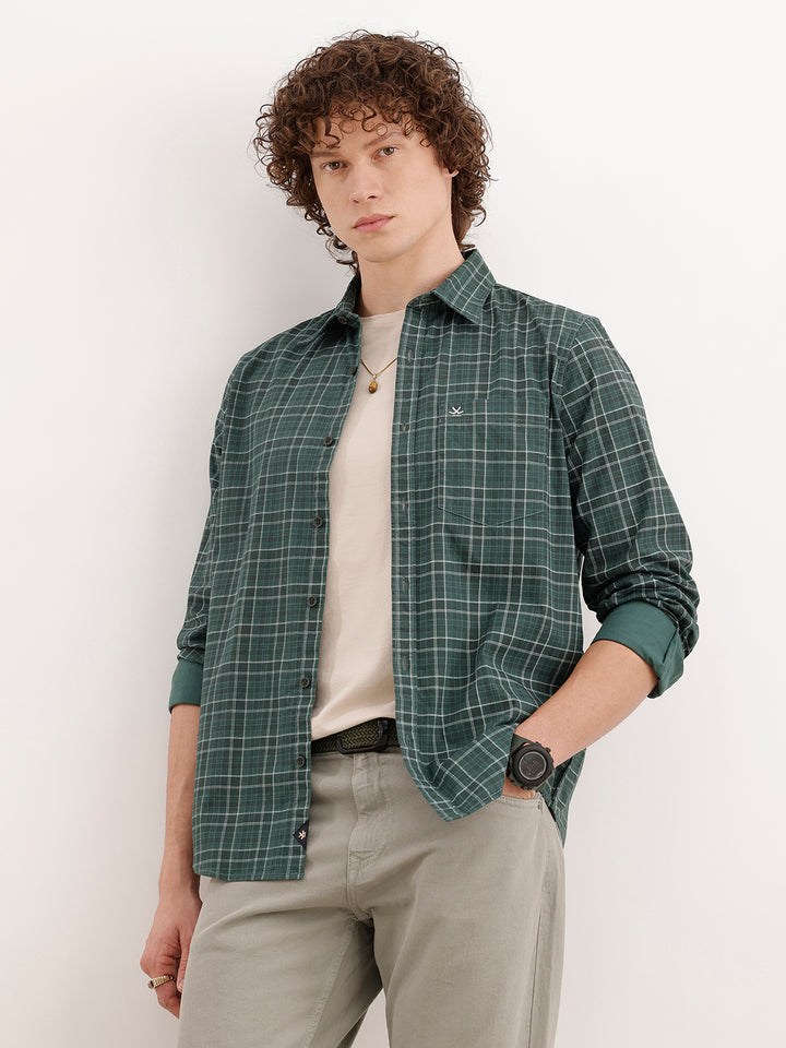 Slim Fit Checkered Shirt  | Dark Green