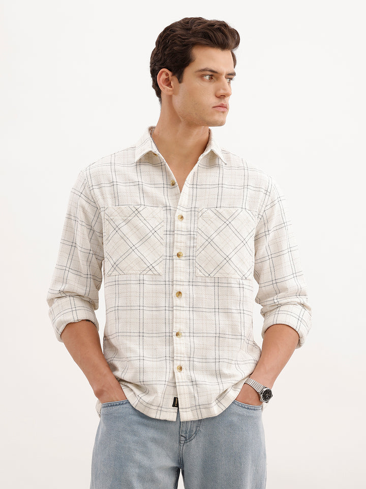 Comfort Fit Textured Shirt  | Off White