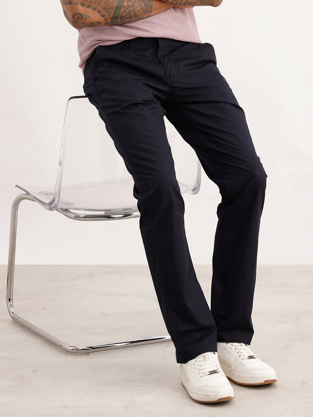 Solid Straight Fit Trouser | Navy Blue