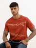Slim Fit Washed Placement Printed T-Shirt | Rust