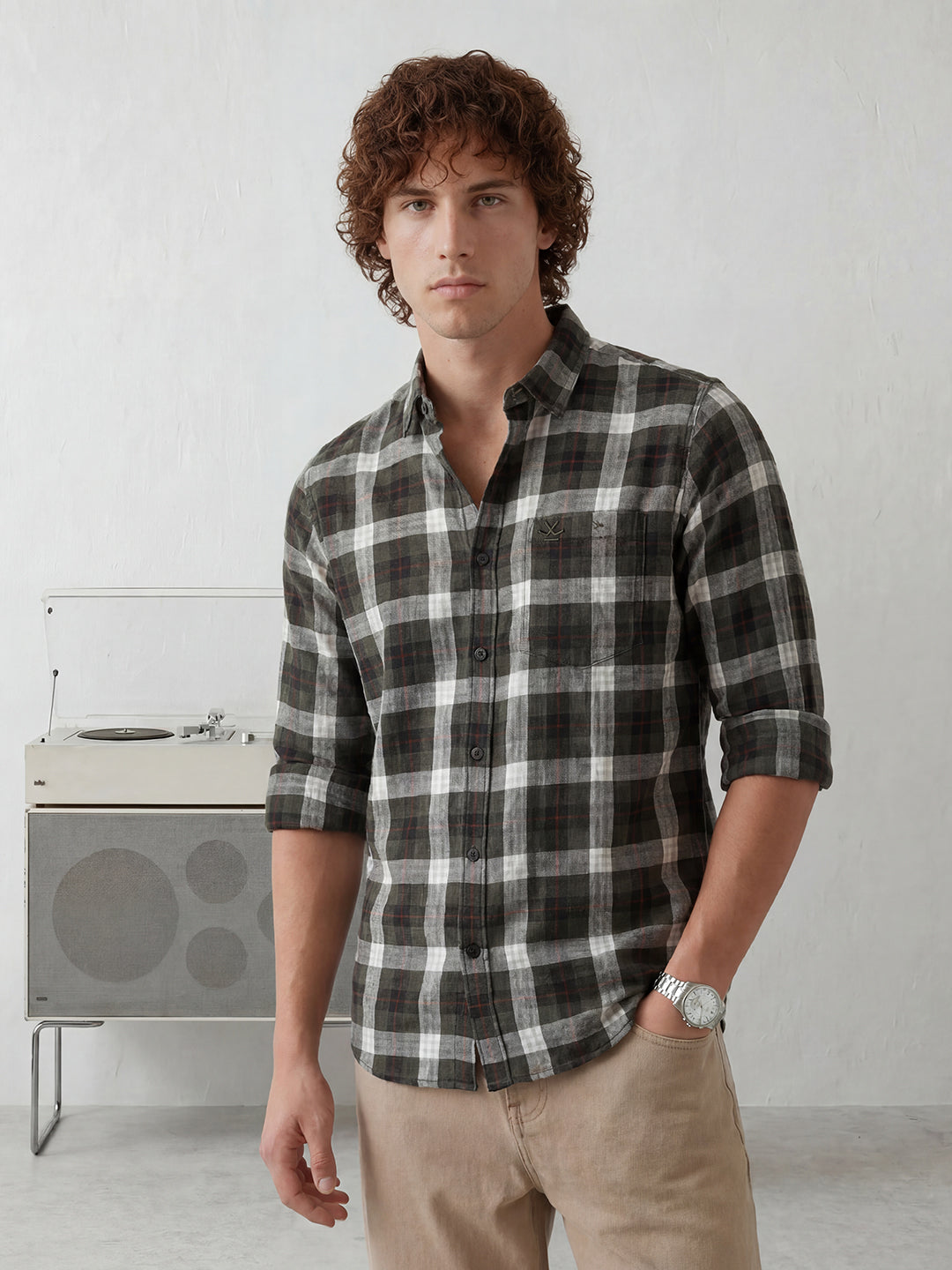 Regular Fit Checkered Shirt | Black