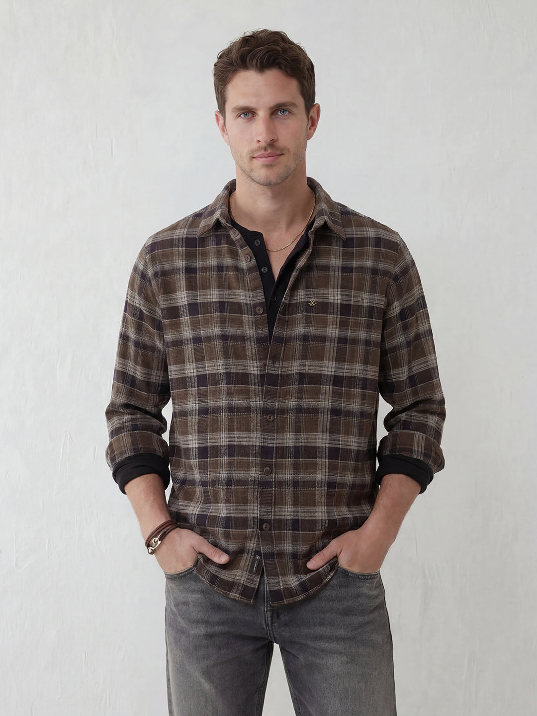 Classic Regular Fit Checkered Shirt | Brown