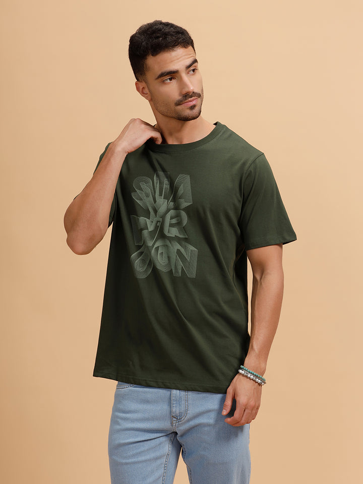 3D Wireframe Printed T-Shirt | Olive