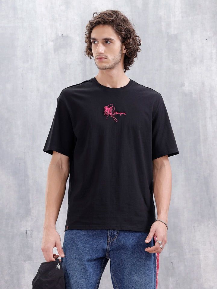 Men's Casual Embroidered Oversized Fit T-Shirt | Black