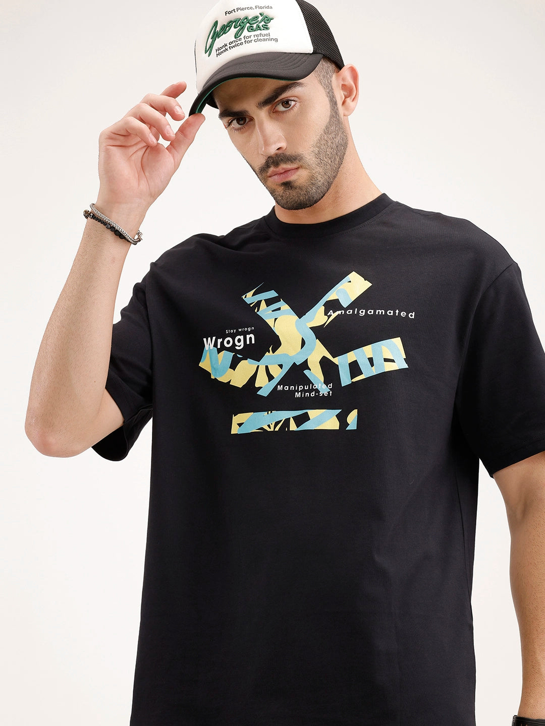 Oversized Fit Placement Printed T-Shirt | Black