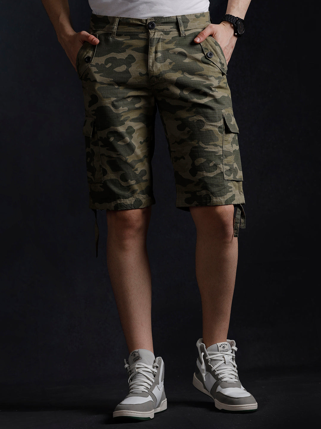 Mid-Rise Printed Camo Shorts