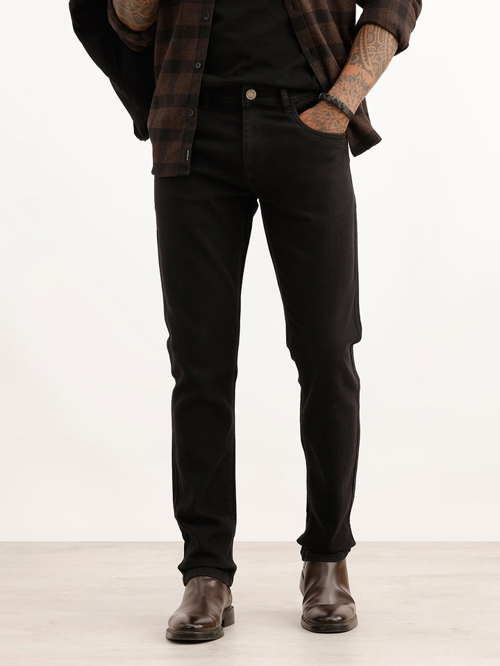 Solid Slim Fit Denim Jeans | Black