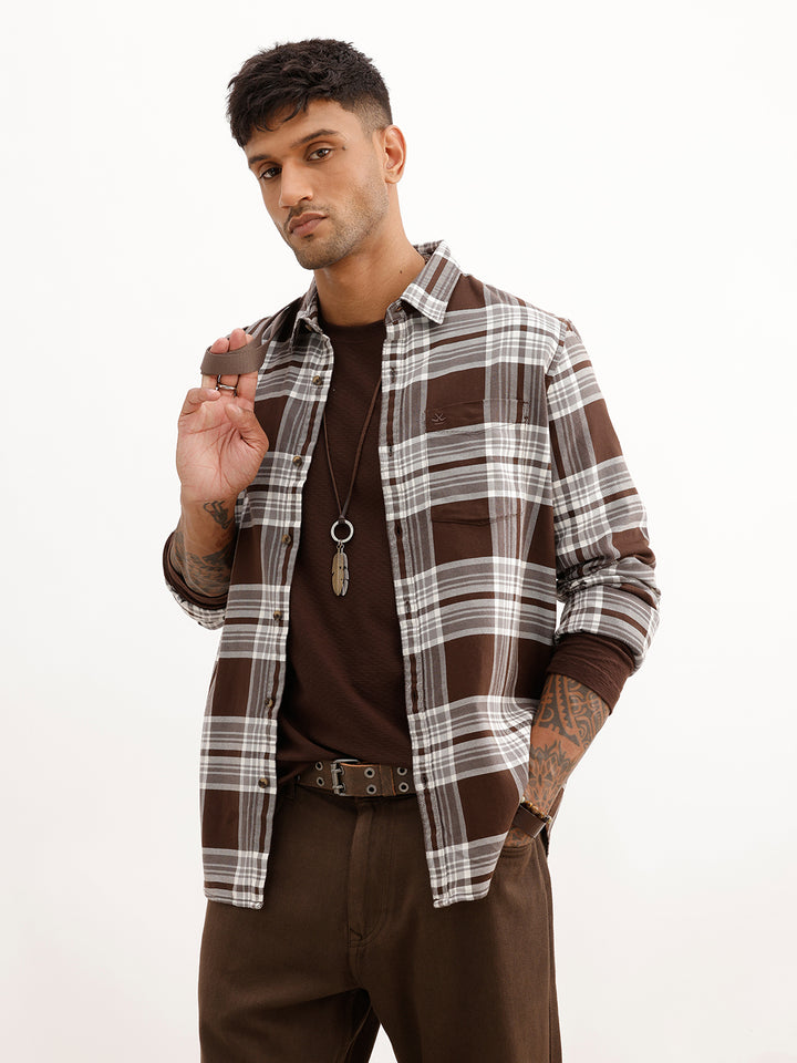 Classic Regular Fit Checkered Shirt | Brown