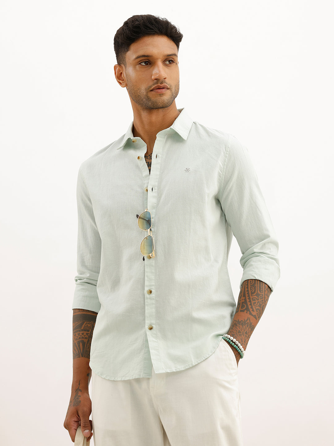 Solid Slim Fit Full Sleeve Shirt | Light Green