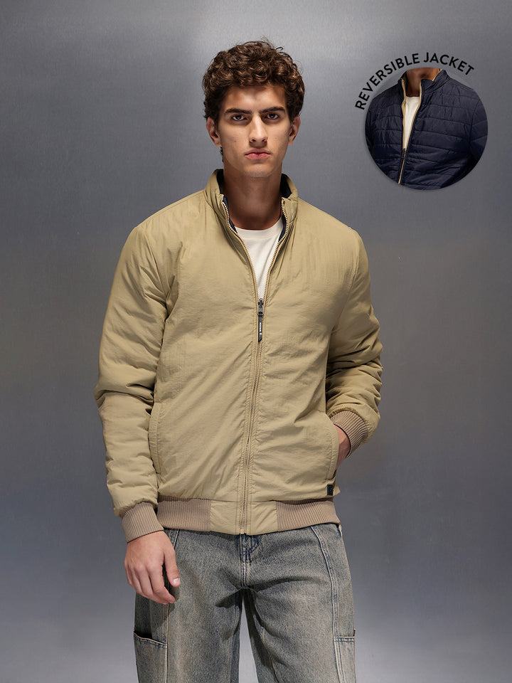 Men's Slim Fit Zip-up Nylon Jacket with Bottom Rib  |  Olive