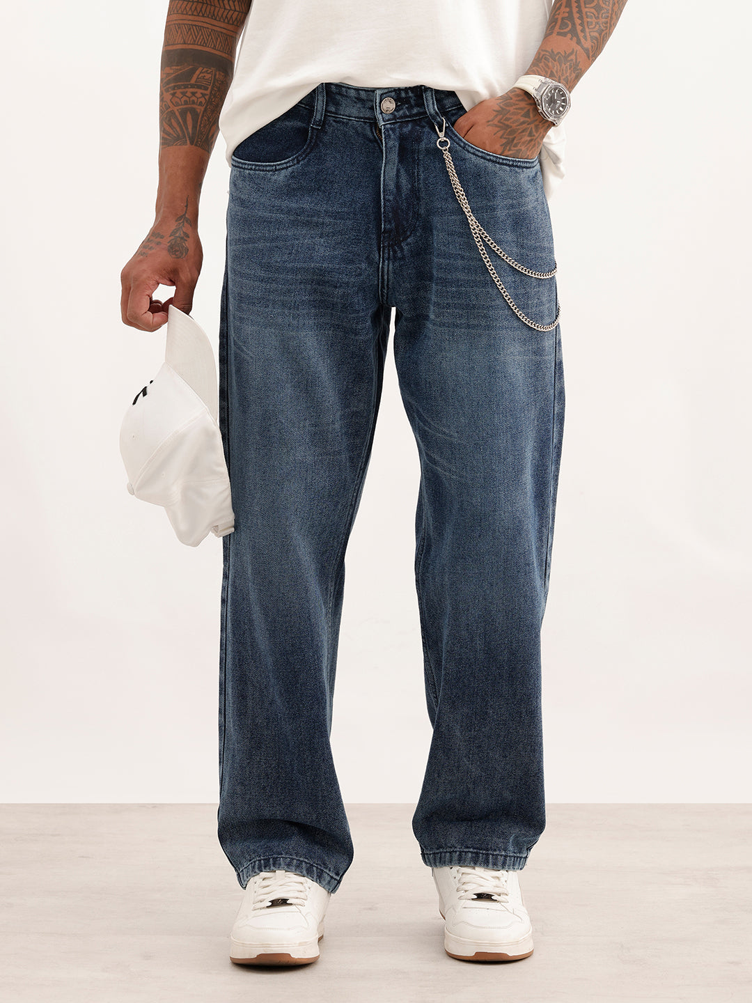 Loose Fit Faded Denim Jeans | Blue