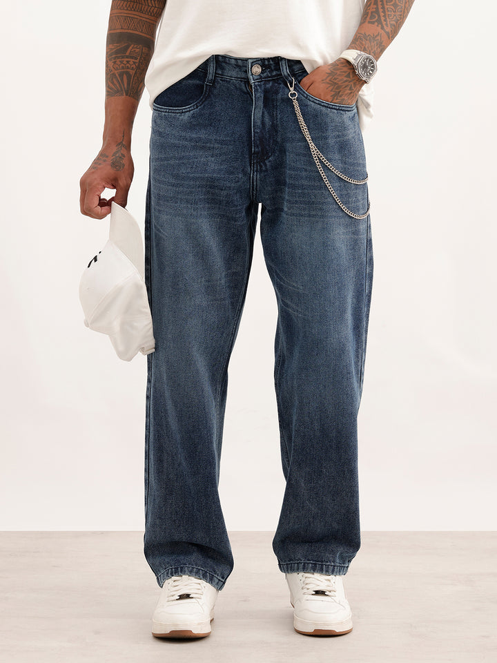 Loose Fit Faded Denim Jeans | Blue