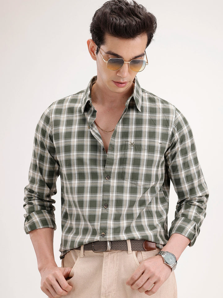 Regular Fit Checkered Shirt | Light Green