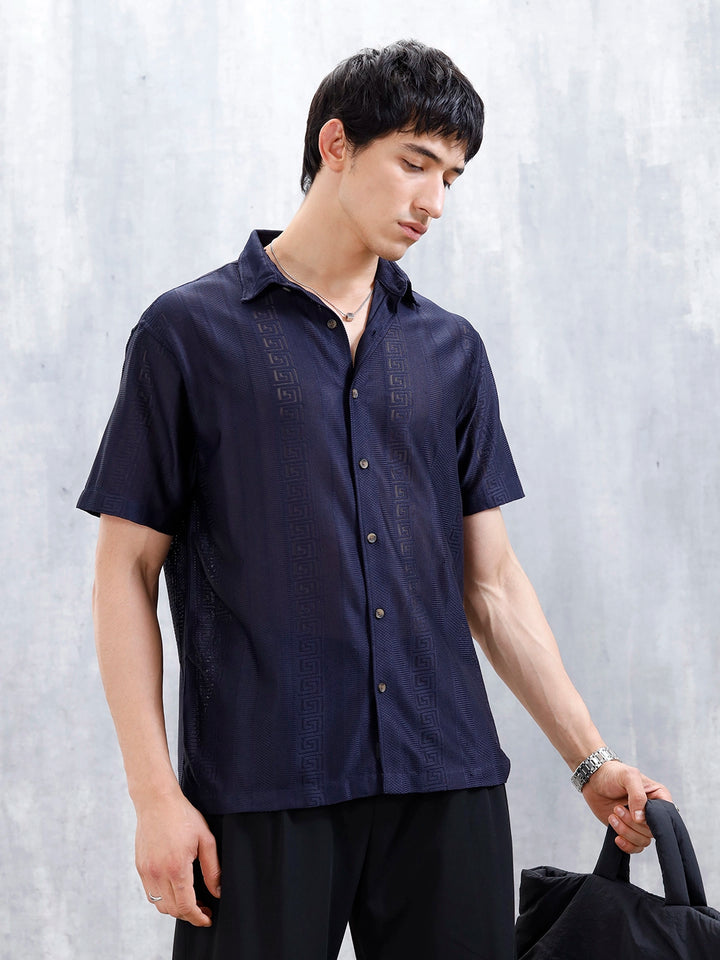 Men's Regular Fit Textured Shirt  | Navy Blue