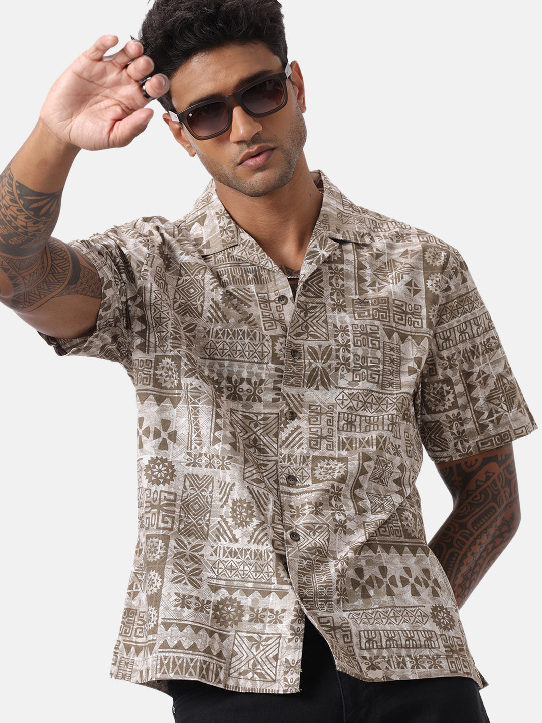 Abstract Brown AOP Spoyl Shirt