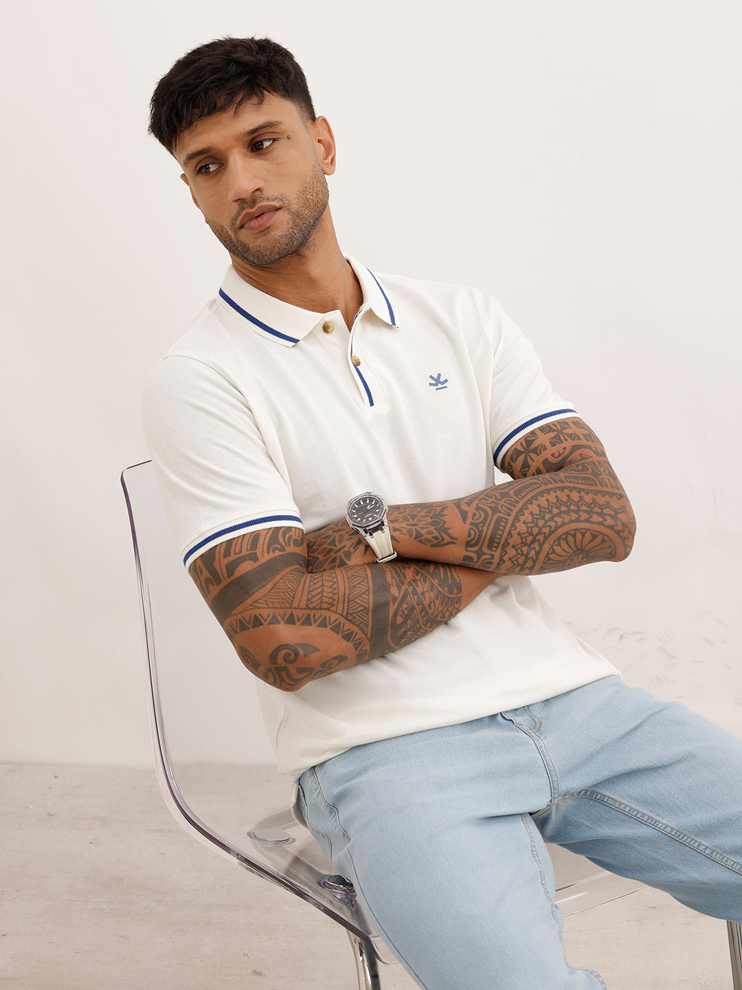 Slim Fit Tipping Collar Polo T-Shirt | Off White