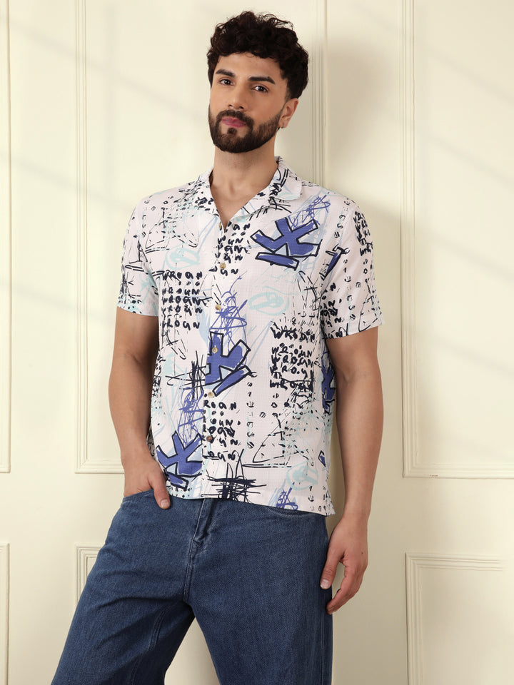 Textured Light Weight AOP Shirt  | Off White