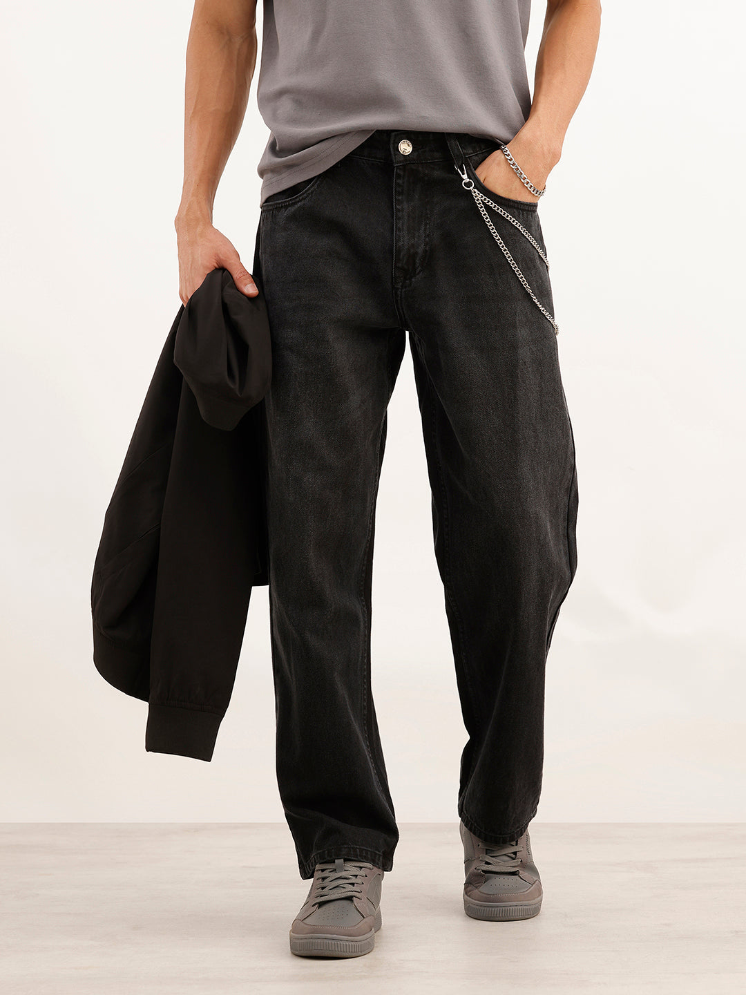 Solid Loose Fit Denim Jeans | Black