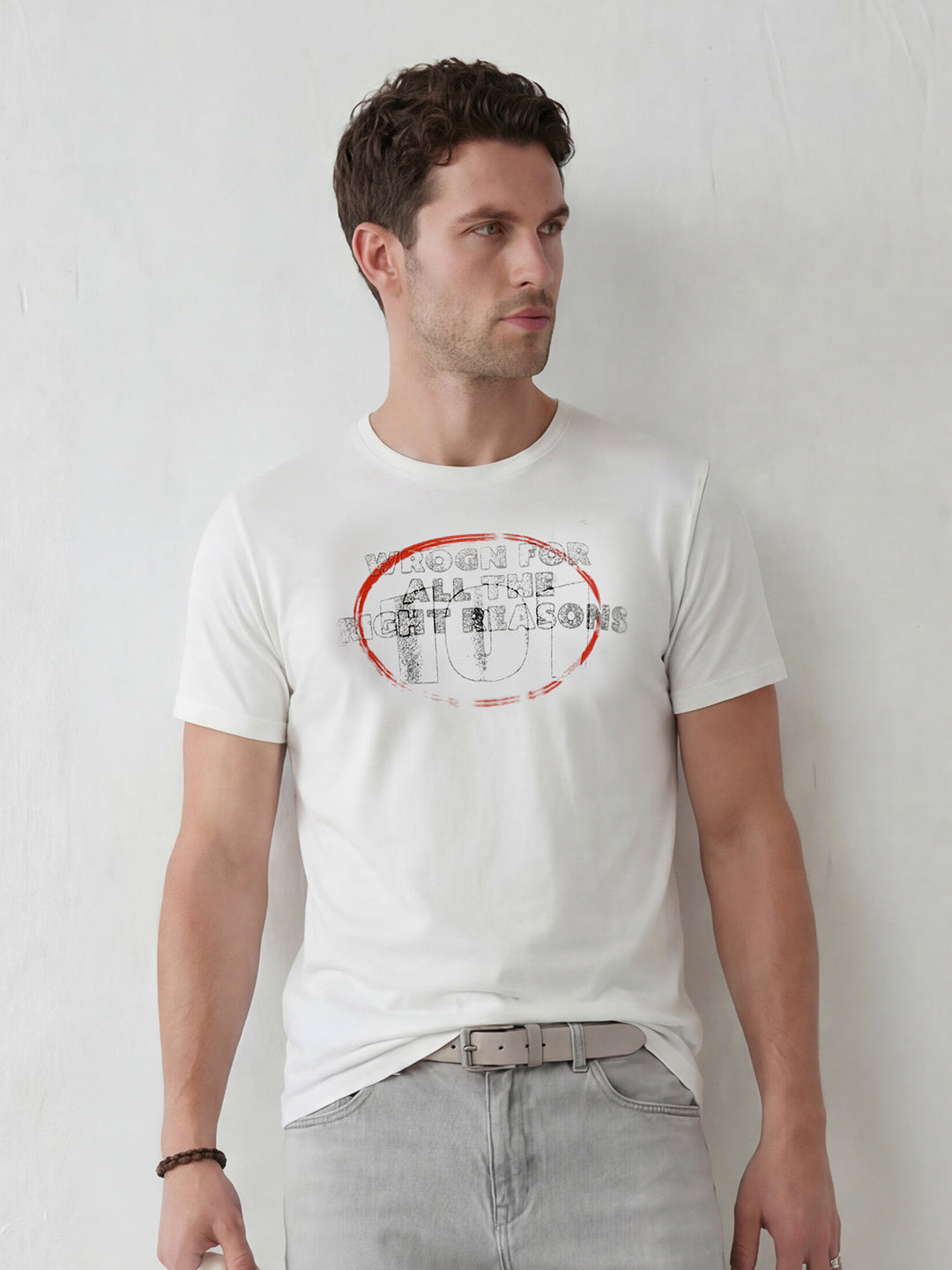 Distressed Graphic Slim Fit T-Shirt | Off White