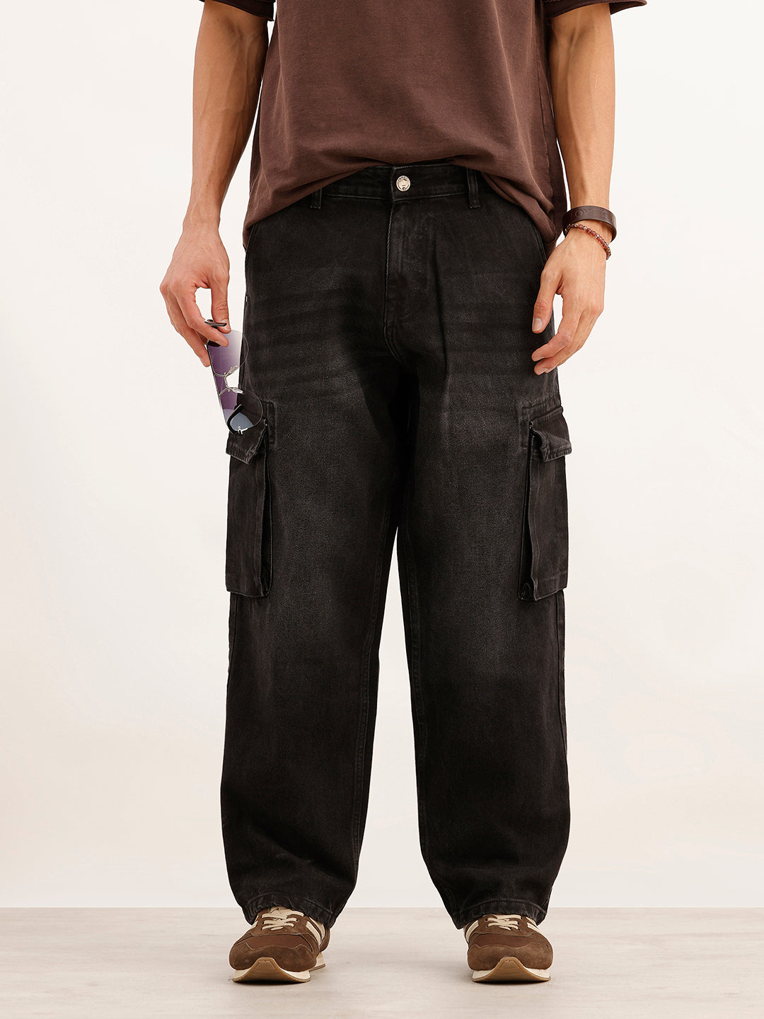 Faded Loose Fit Denim Cargo | Black