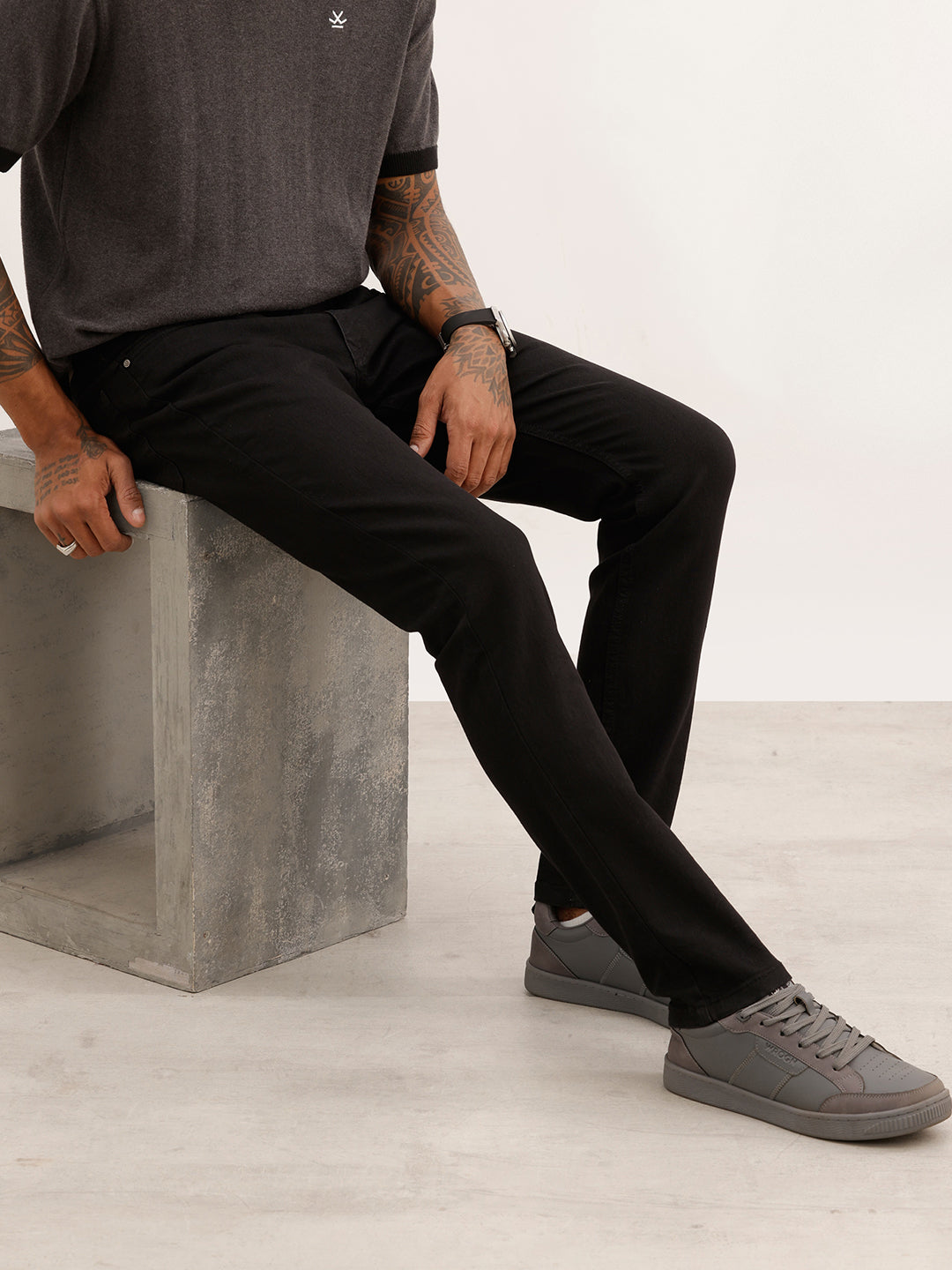 Slim Fit Solid Denim Jeans | Black