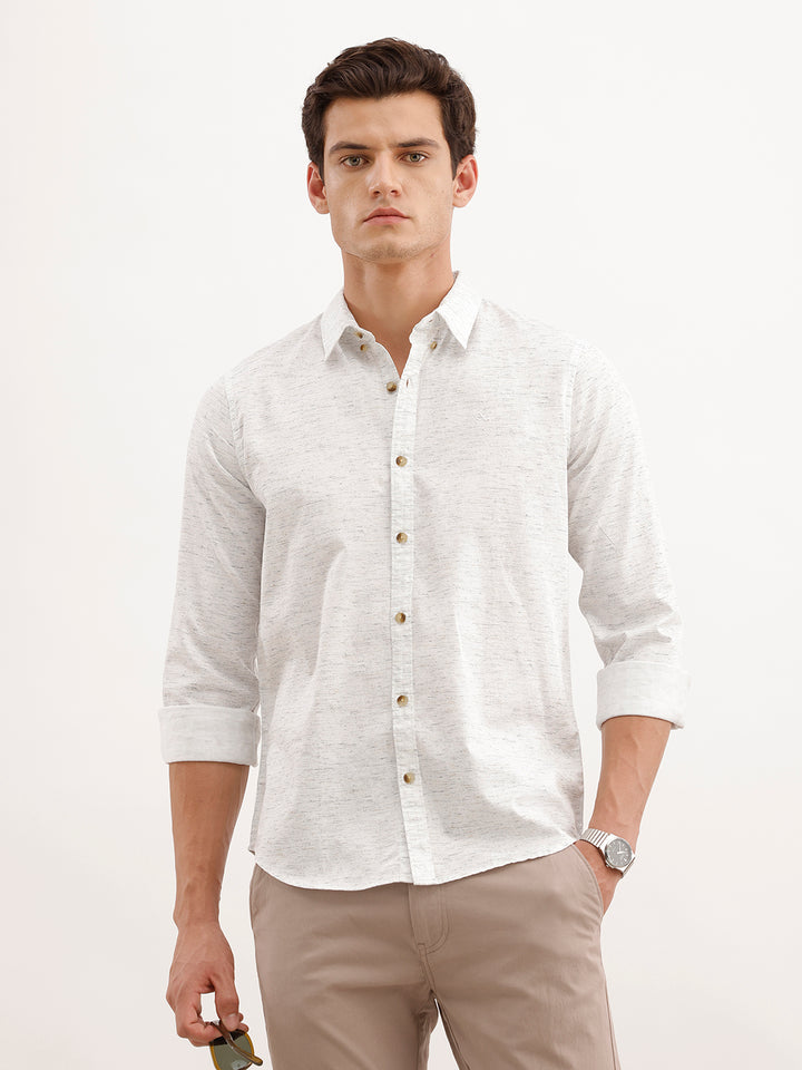 Slim Fit AOP Full Sleeved Shirt  | White