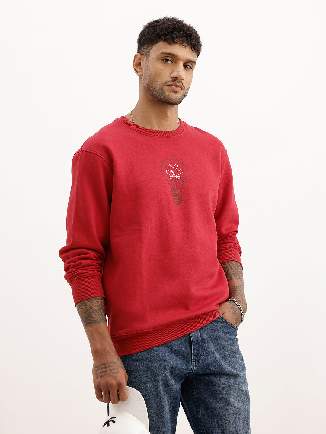 Comfort Fit Placement Printed Sweatshirt | Red