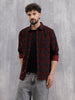 Corduroy Check Printed Shirt In Slim Fit | Maroon