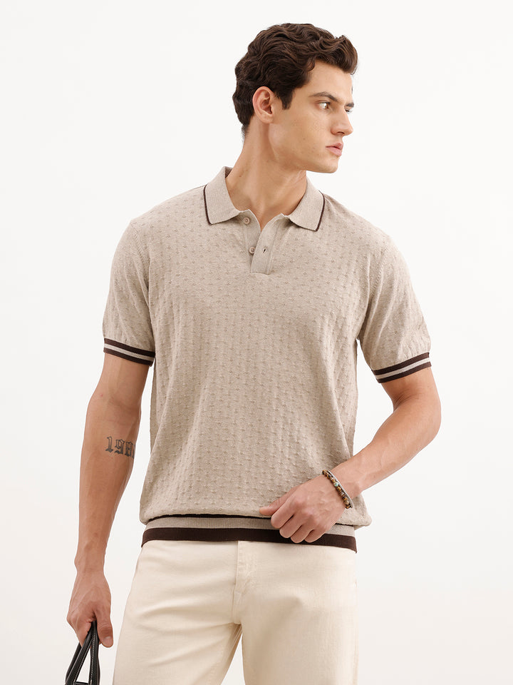 Slim Fit Textured T-Shirt  | Khaki