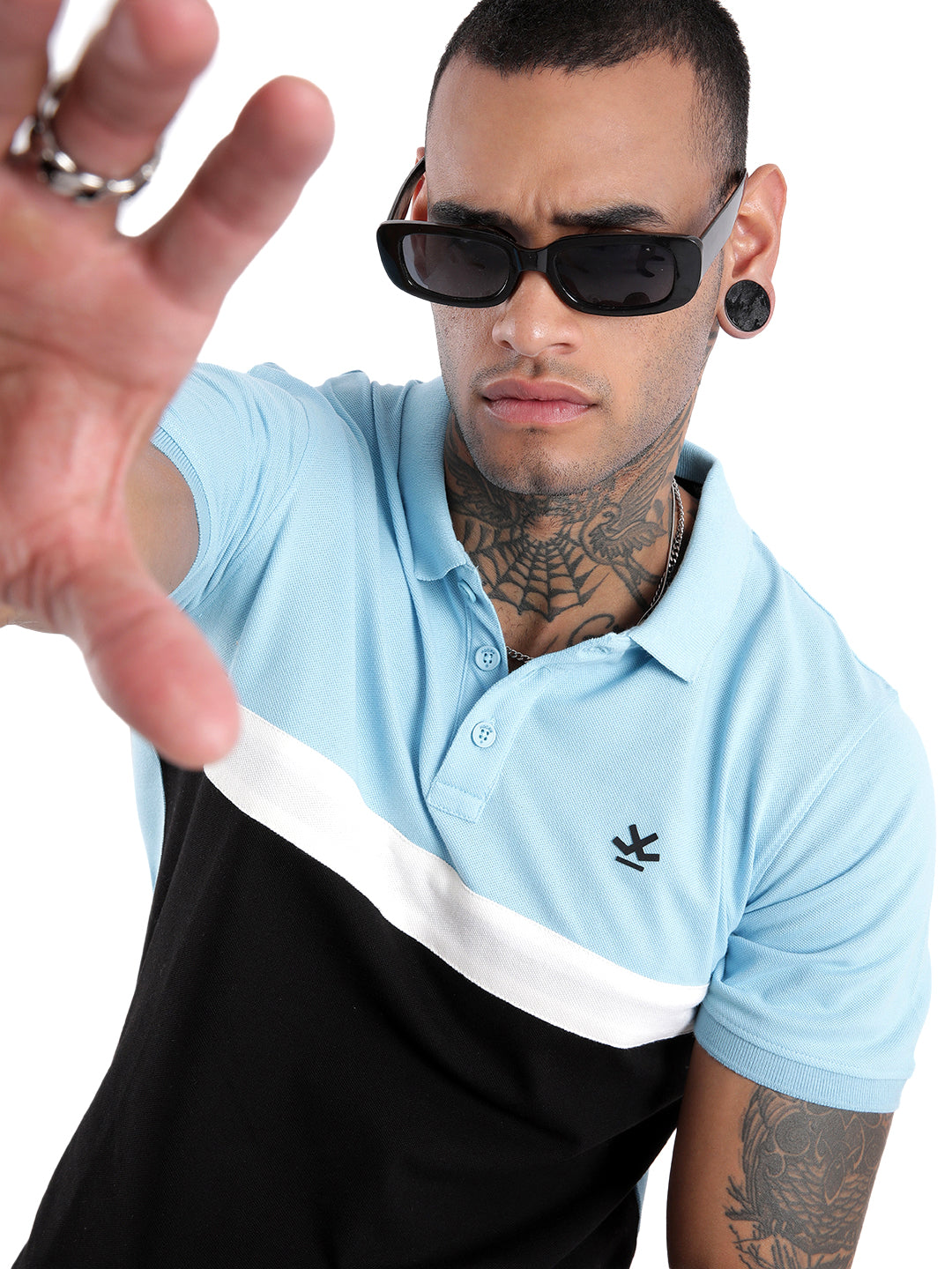 Elite Light Blue Colour Block Polo T-Shirt