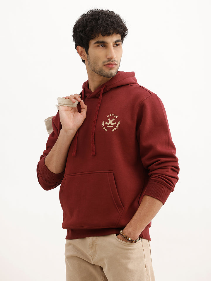 Classic Placement Printed Hooded Sweatshirt | Maroon