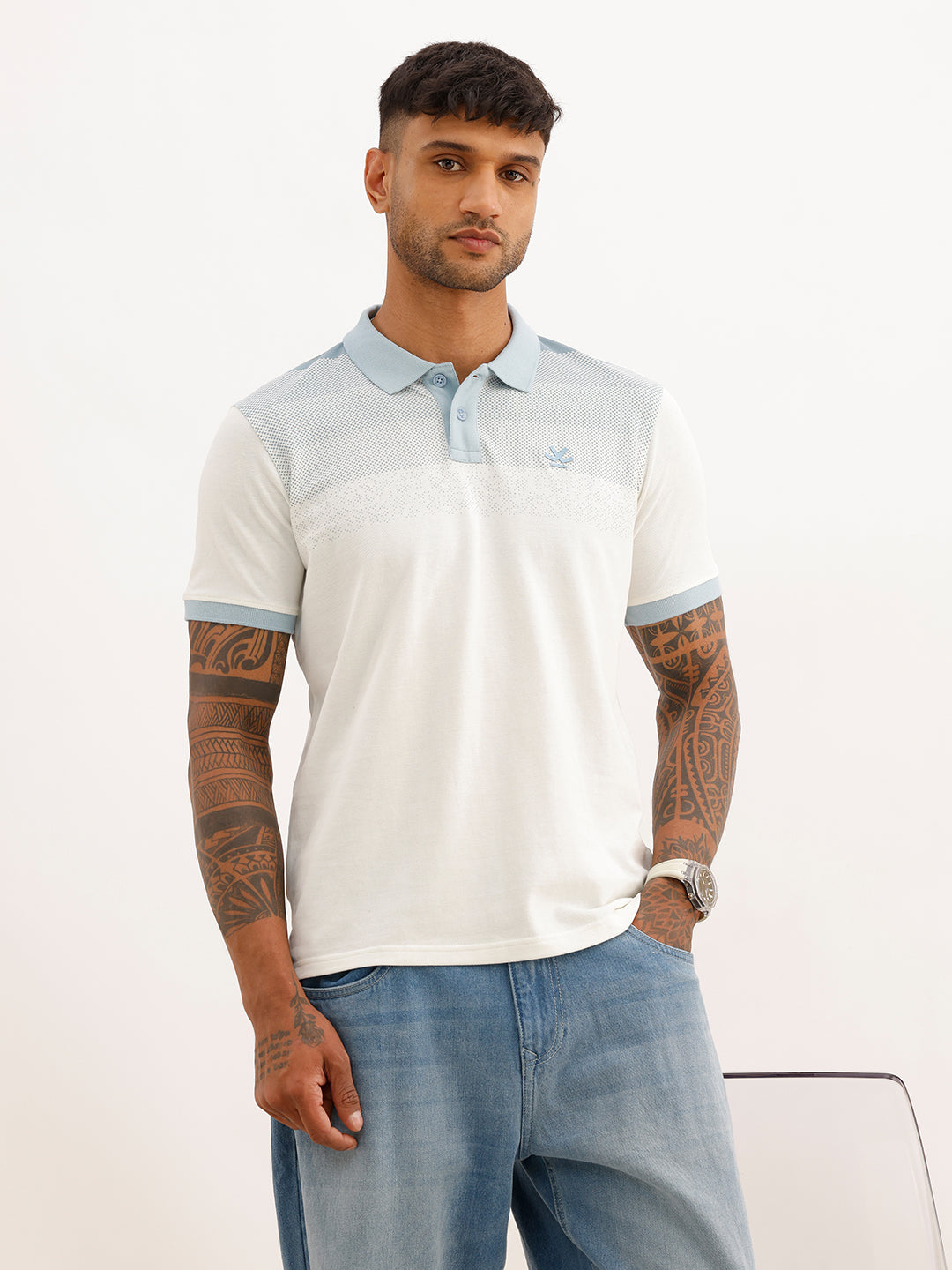 Regular Fit Placement Printed Polo T-Shirt | Off White