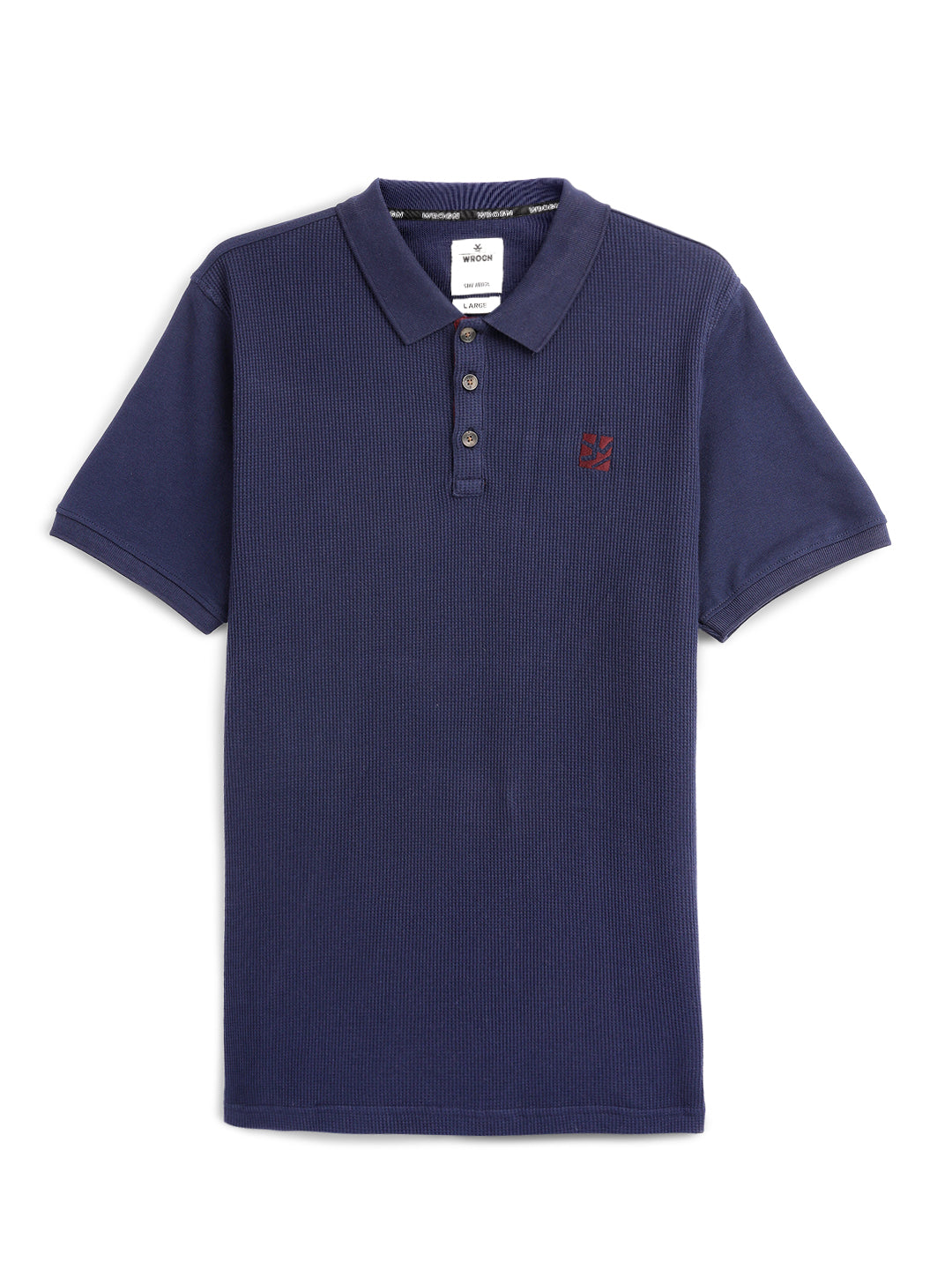 Solid Navy Waffle Knitted Polo T-Shirt