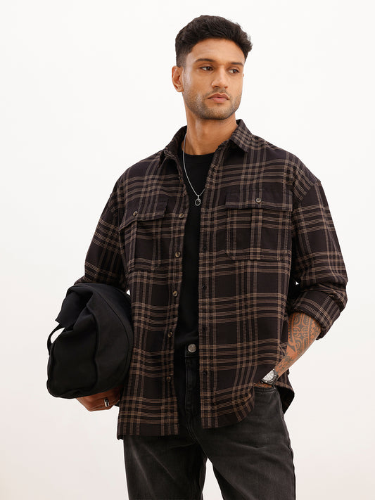 Oversized Textured Double Pocket Shirt | Black