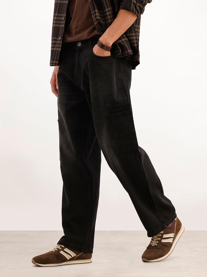 Classic Loose Fit Denim Cargos | Black