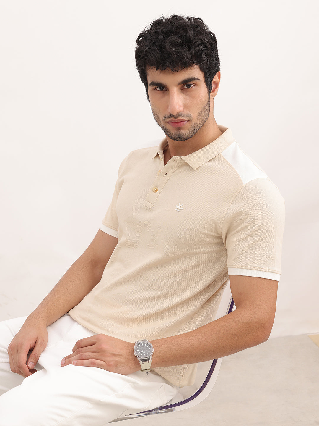 Classic Contrast Sleeve Polo T-Shirt | Beige