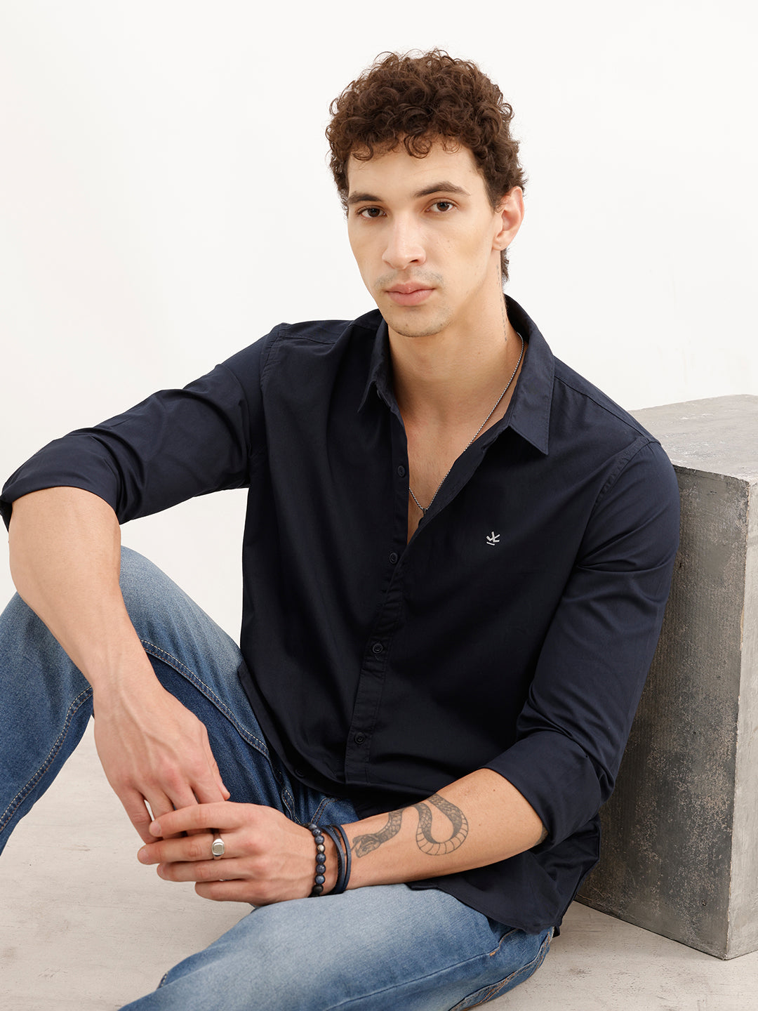 Classic Slim Fit Full Sleeve Solid Shirt | Navy Blue