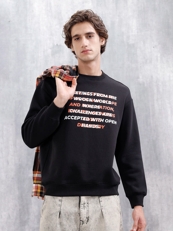 Graphic Printed Casual Sweatshirt For Men | Black