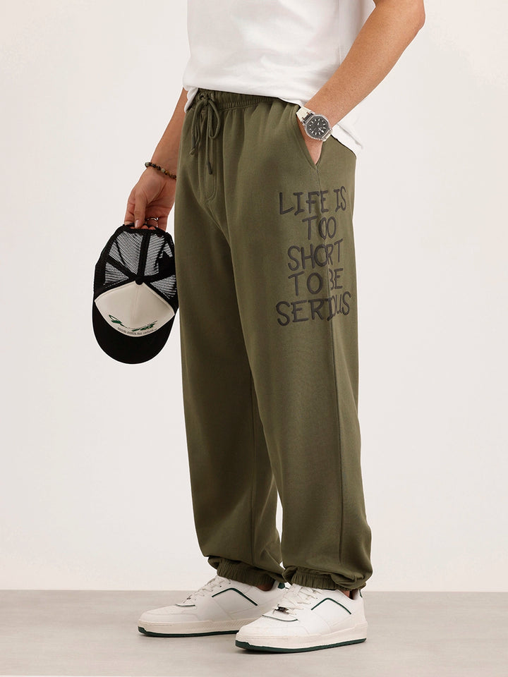 Oversized Fit Placement Printed Jogger | Olive