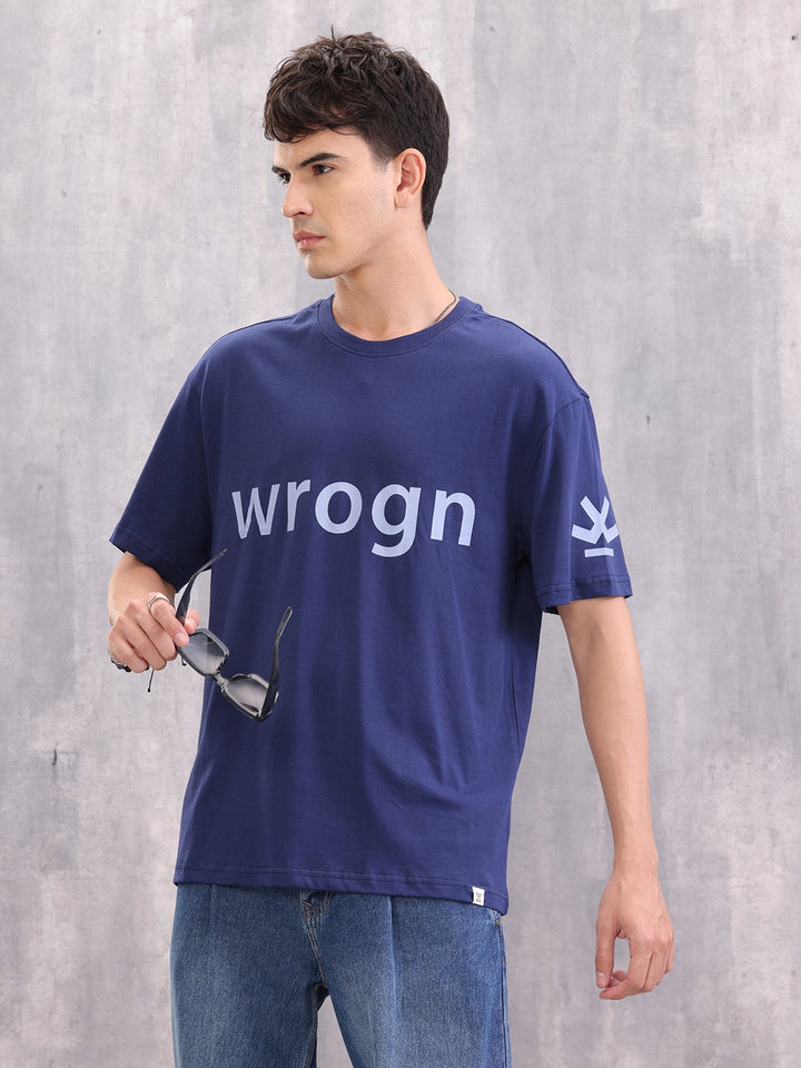Wrogn Typo Printed Oversized Fit T-shirt | Blue