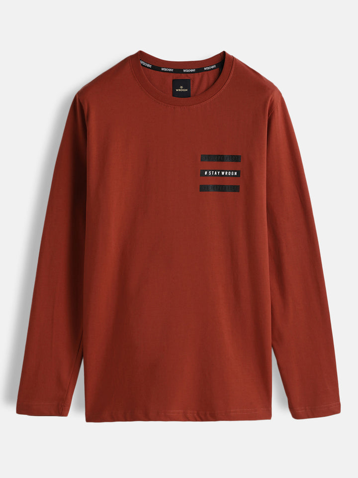 Solid Full Sleeve Slim Fit T-Shirt | Rust