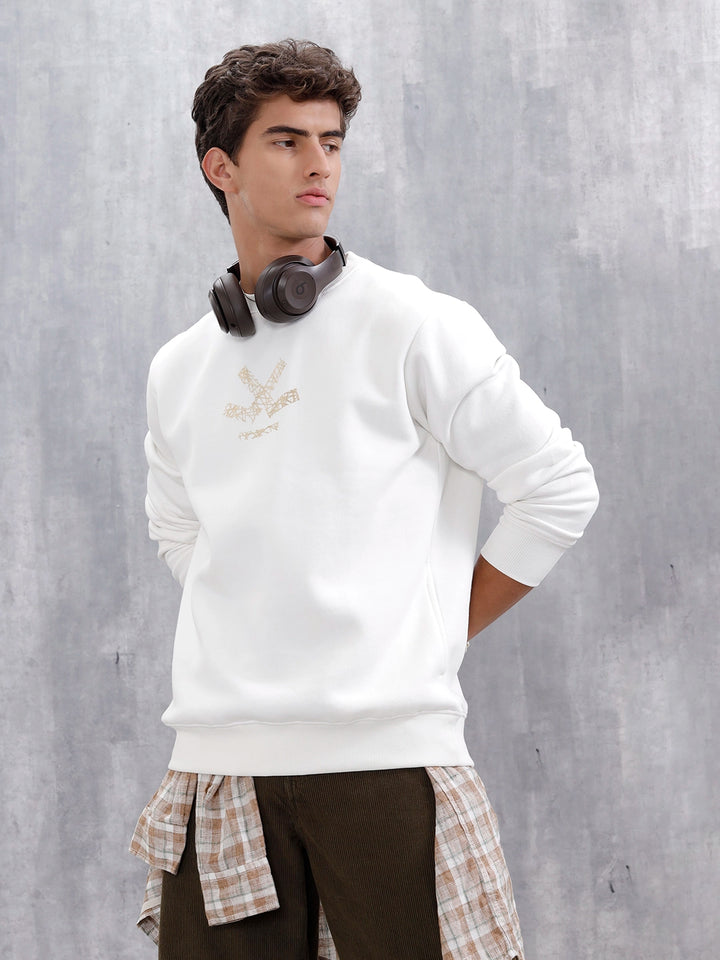 Men's Casual Branded Comfort Fit Sweatshirt  | Snow White