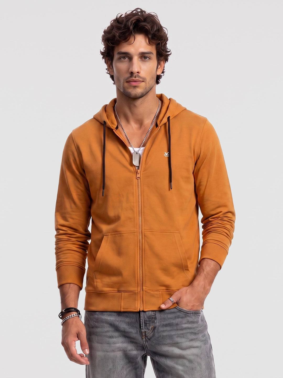 Solid Zipper Hooded Sweatshirt | Orange | WNSS0609