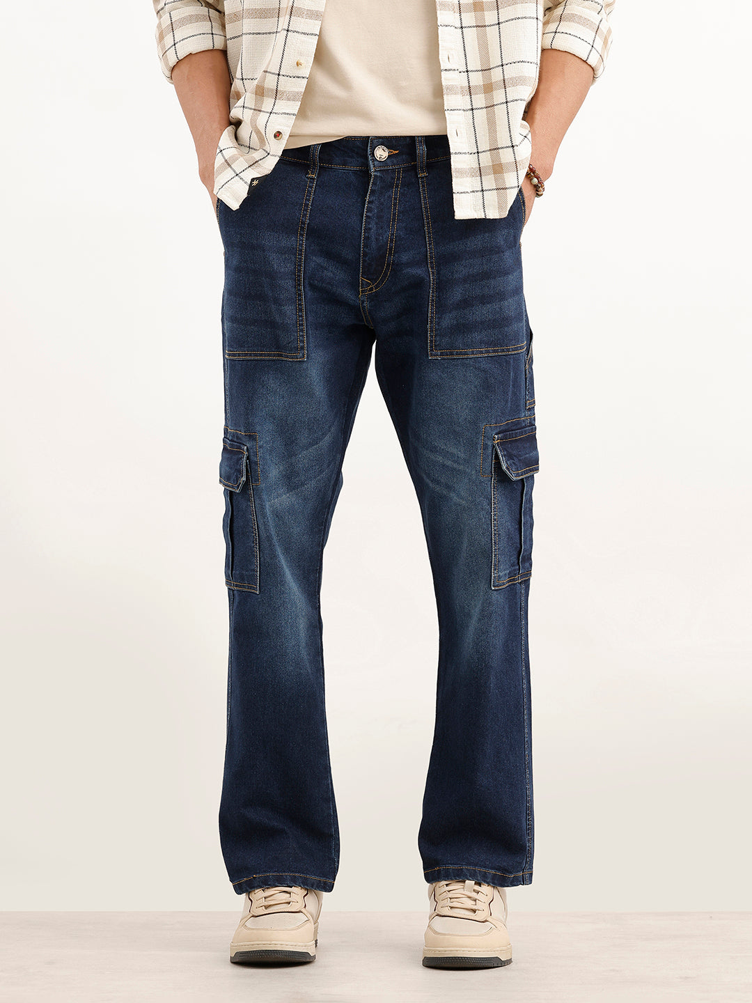 Classic Relaxed Fit Denim Cargos | Dark Blue