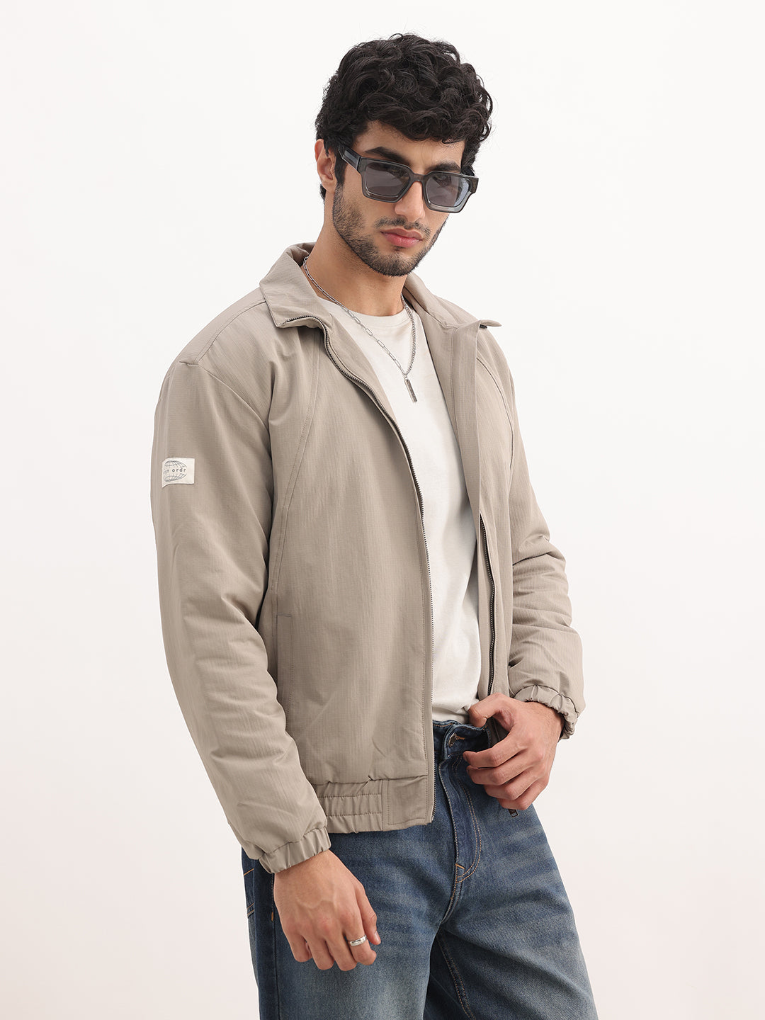 Solid Comfort Fit Puffer Jacket | Beige