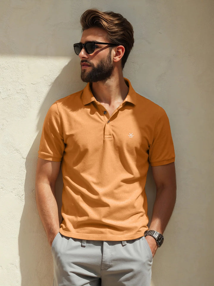 Cotton Blend Polo T-Shirt | Orange