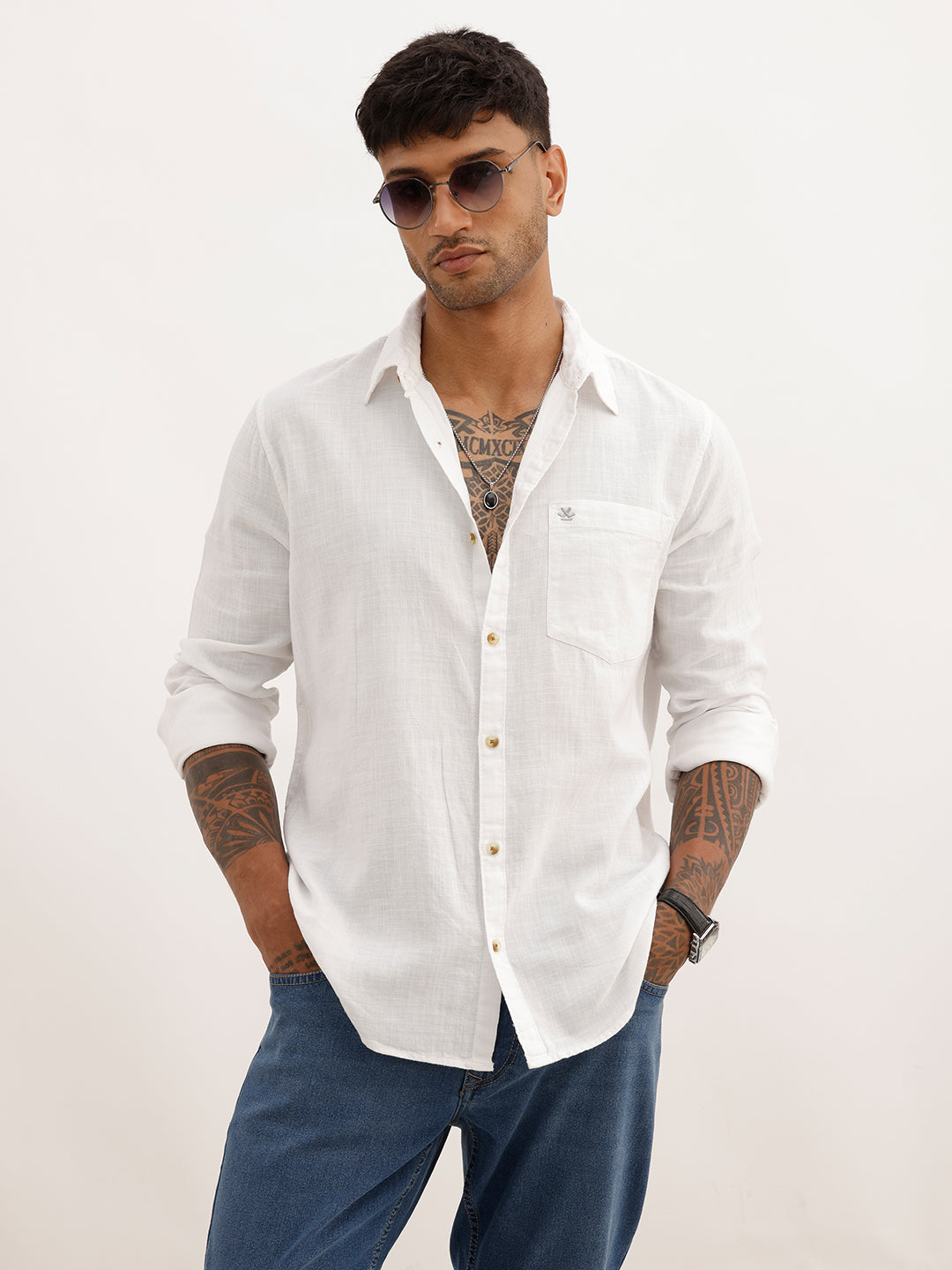 Solid Regular Fit Full Sleeve Shirt | White | WWSH9126F