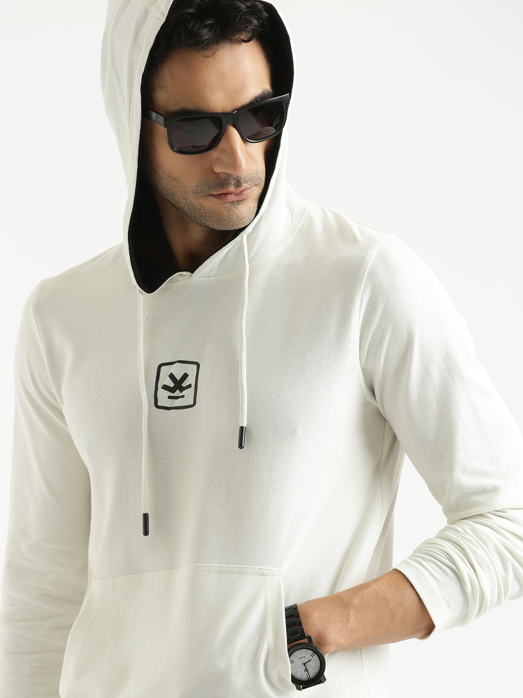Hooded Logo Printed Solid T-Shirt