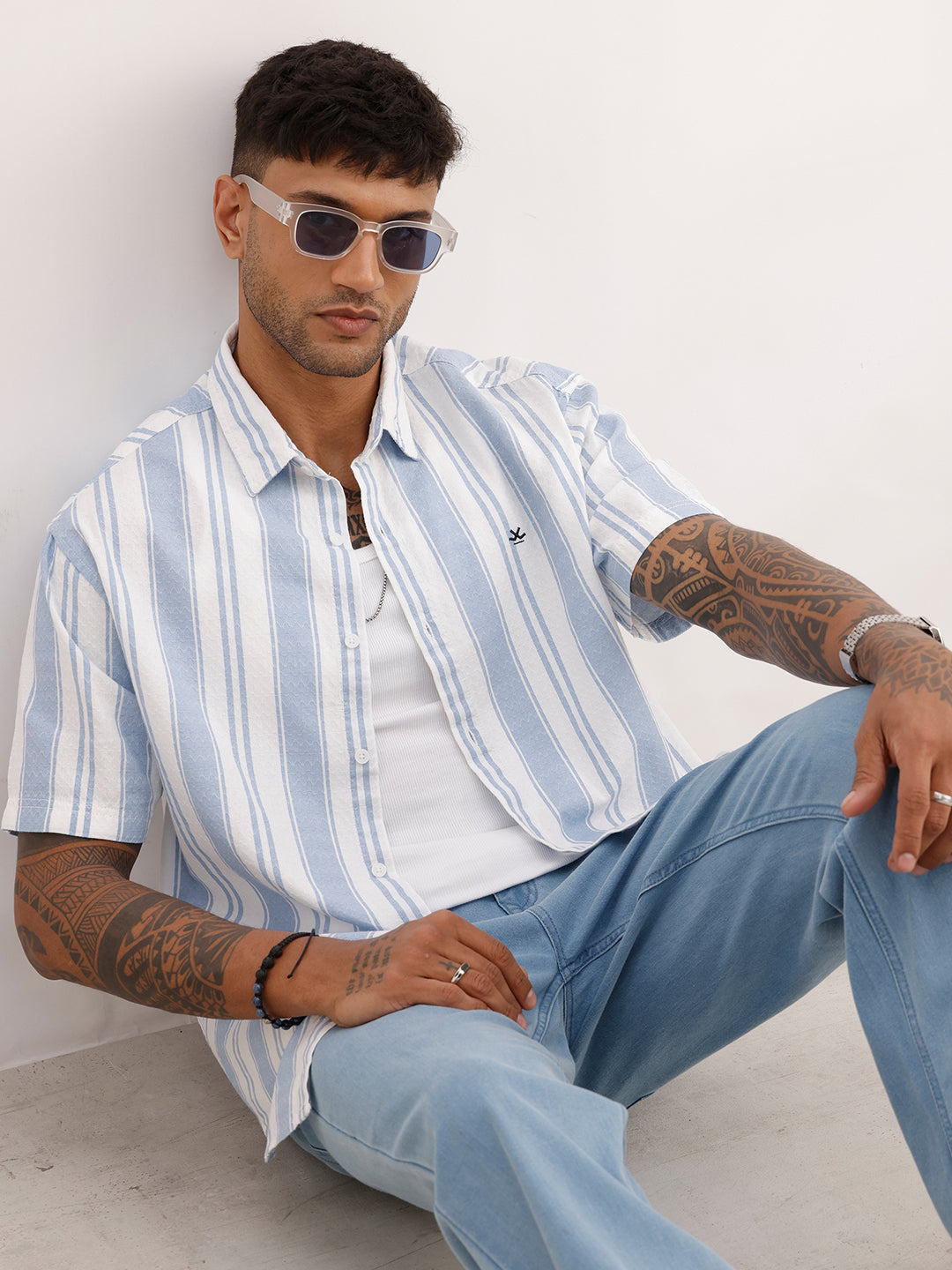 Classic Textured Stripe Shirt | Blue